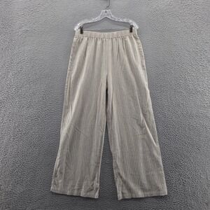 NWT Linda Anderson Womens Linen Blend ide Leg Pants Medium Beige Gold‎ Metallic